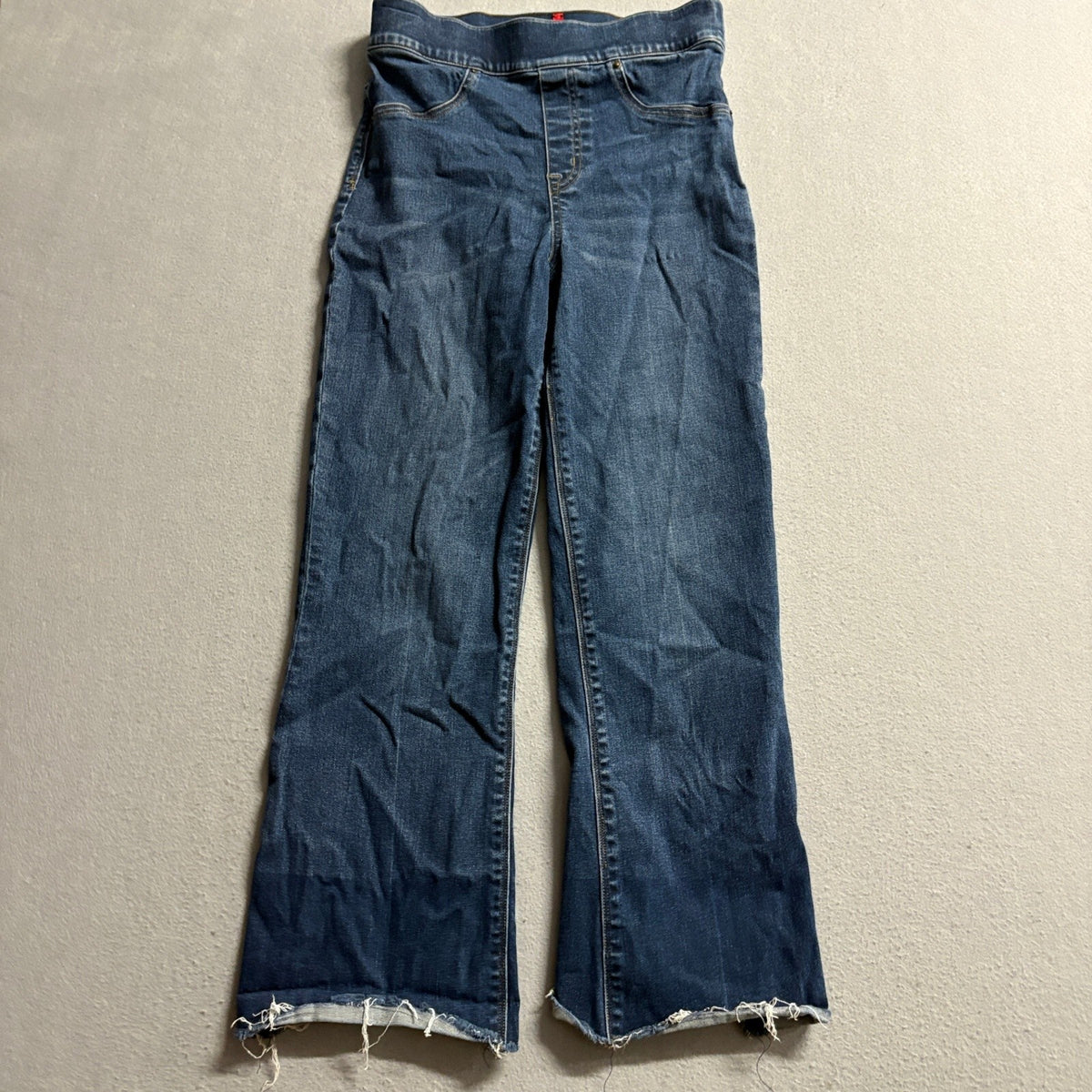 Spanx Flare Jeans Womens Small Blue Denim Pull On Raw Hem Stretch