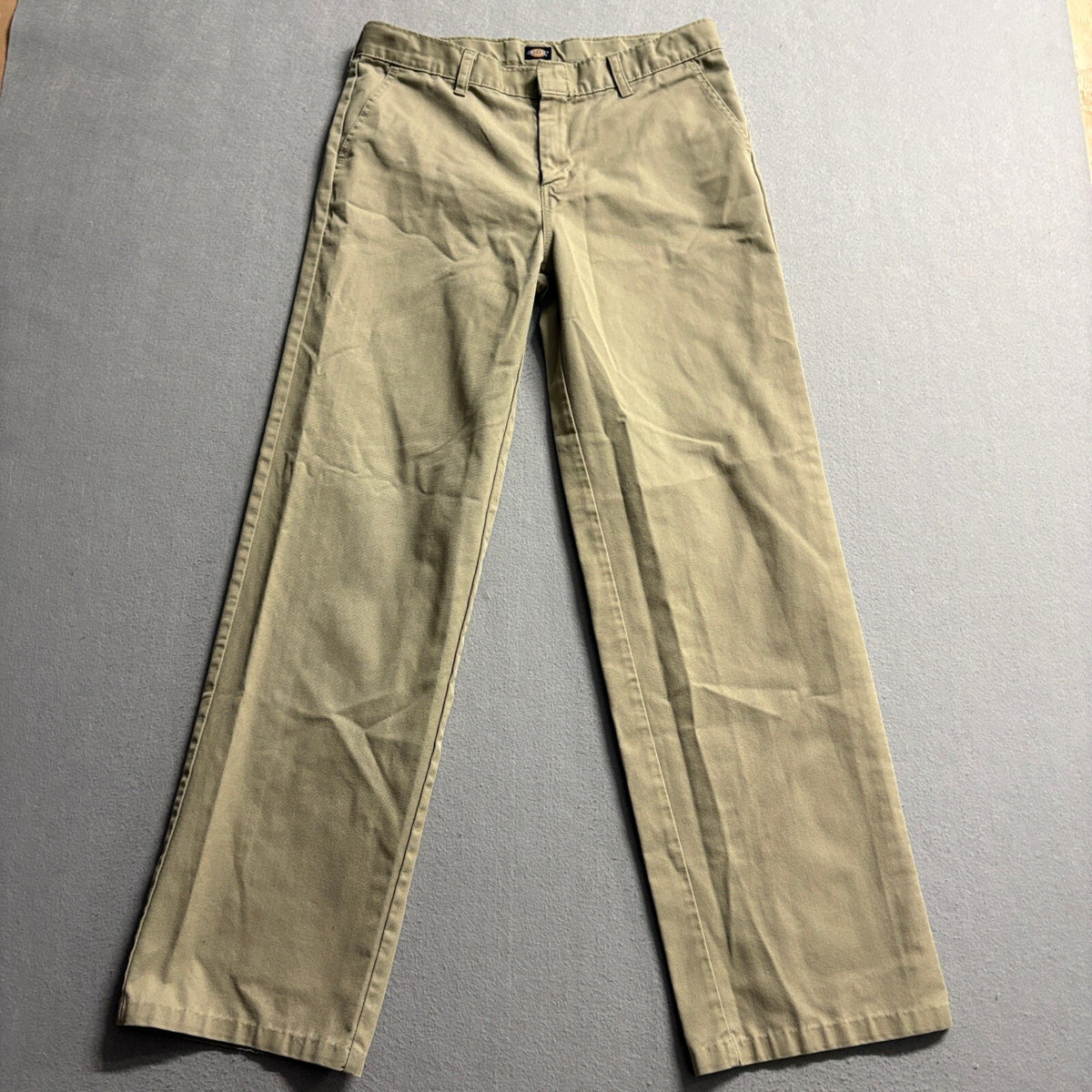 Dickies Mens Work Pants 30x28 Beige Khaki Flat Front Twill Chino Casual