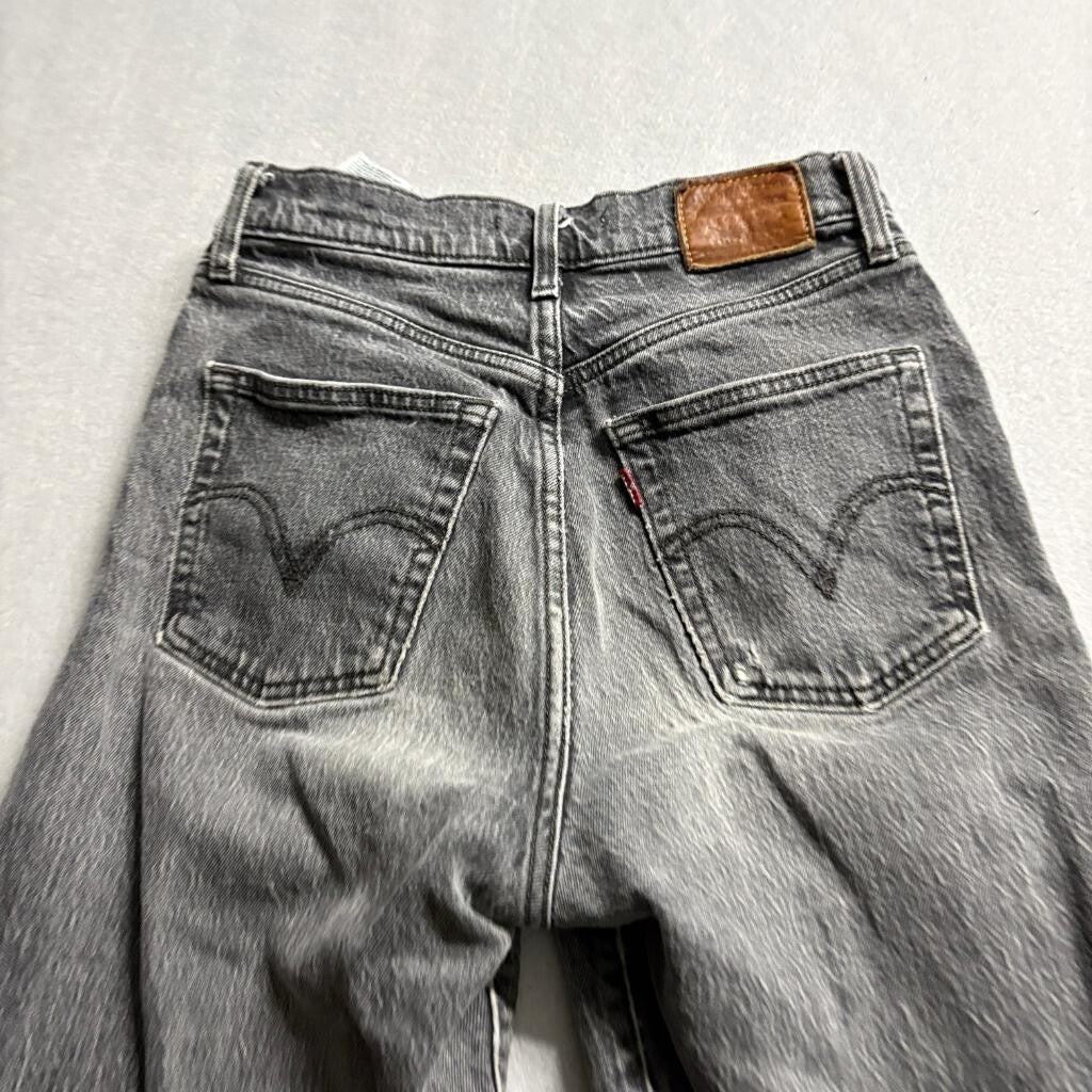 Levis Premium Ribcage Straight Jeans Womens 26 Gray Denim High Rise Button Fly