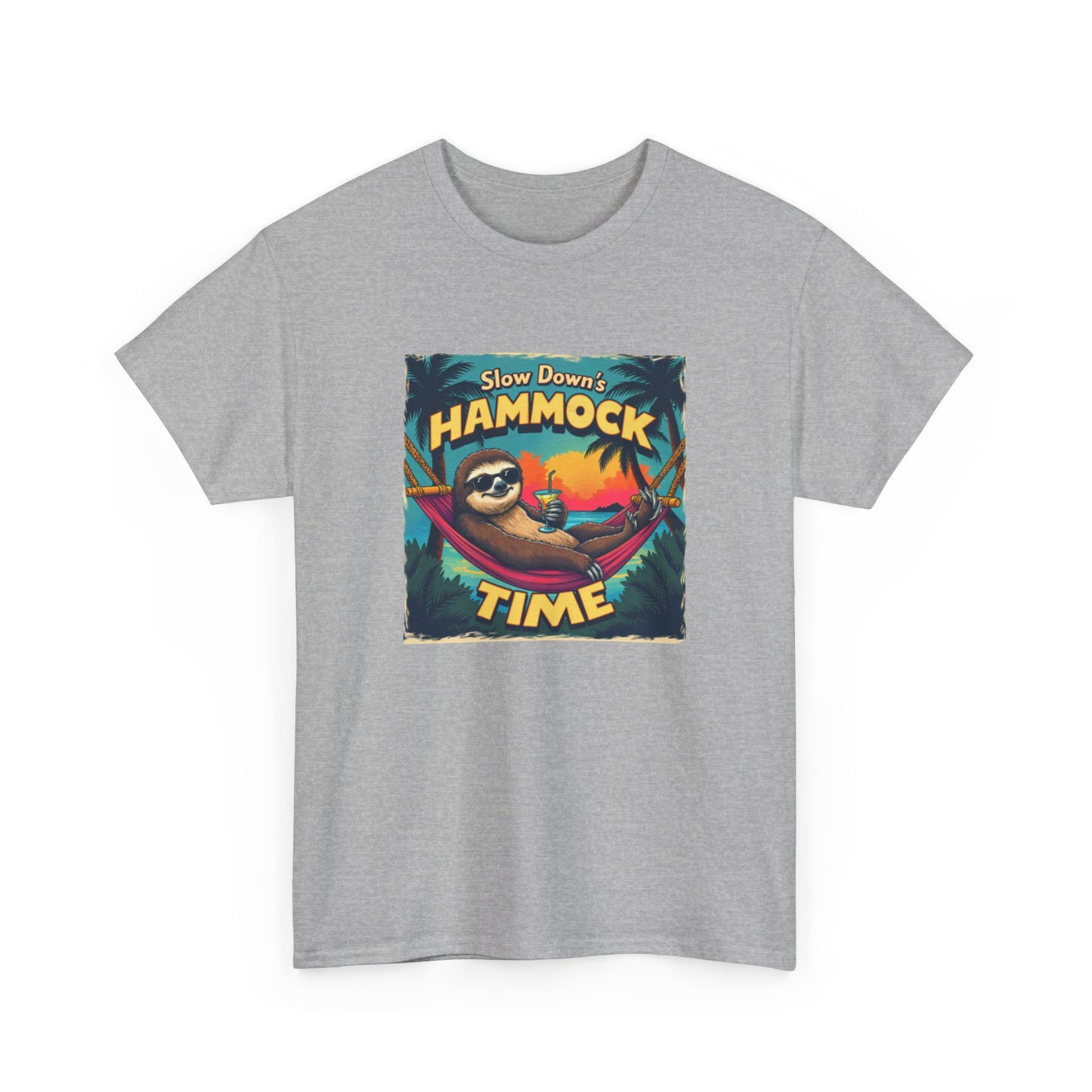 Slow Down Hammock Time Sloth Unisex Heavy Cotton Tee