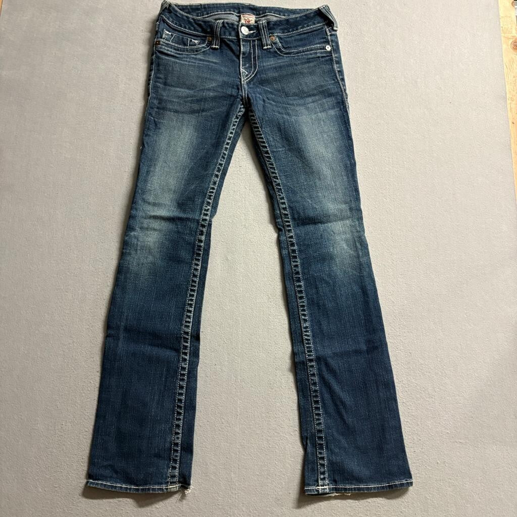 True Religion Johnny Jeans Womens 30 Blue Denim Bootcut Low Rise Thick Stitch