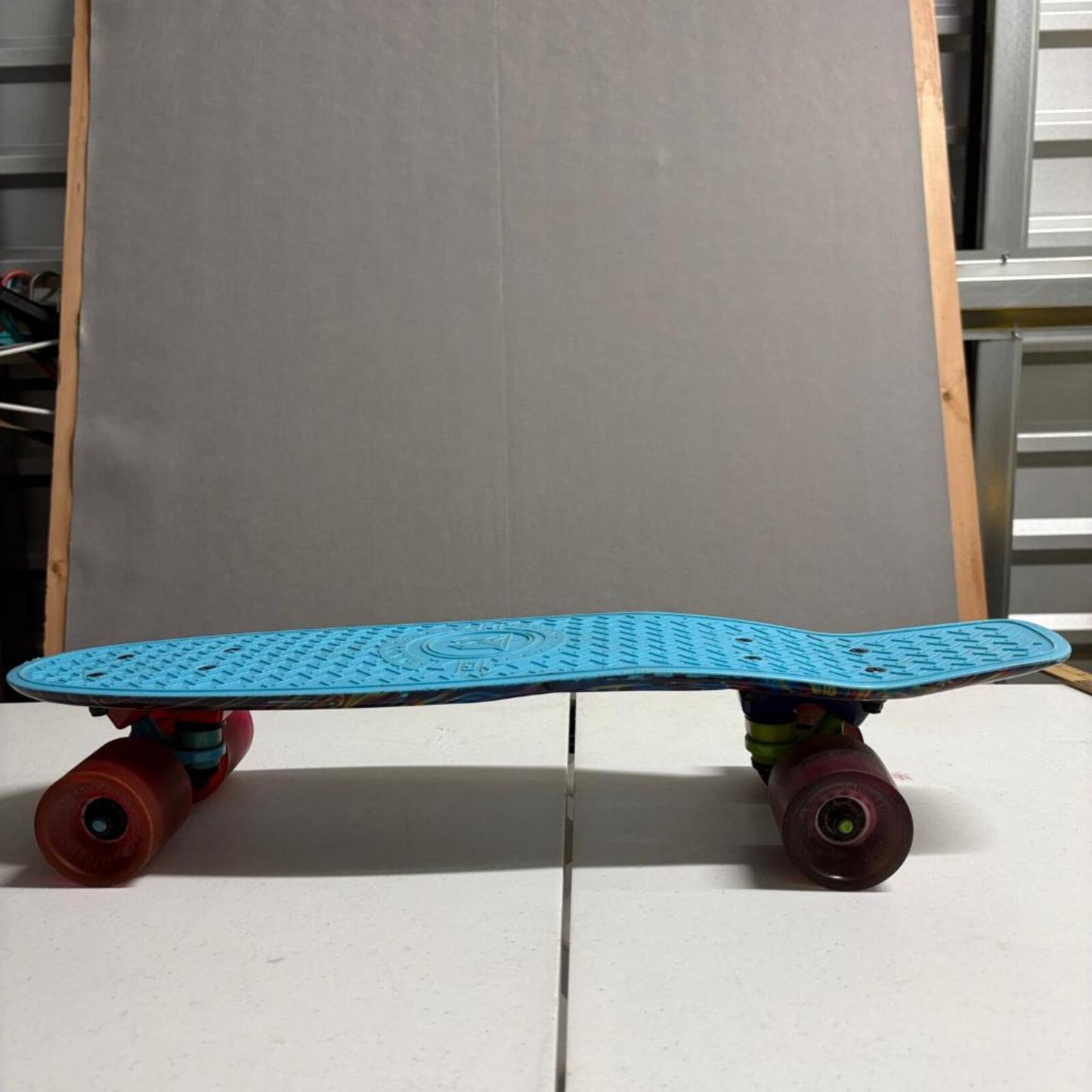 Madd Gear Retro Plastic Cruiser Skateboard 22 Inch Blue Deck Tie Dye Bottom