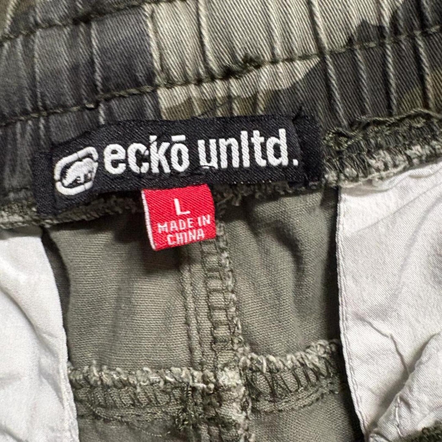 Ecko Unltd Mens Large Camo Jogger Pants Green Camouflage Elastic Waist Cotton