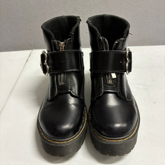 Dr Martens Lazy Oaf Devon Heart Buckle Platform Boots Black Leather Womens