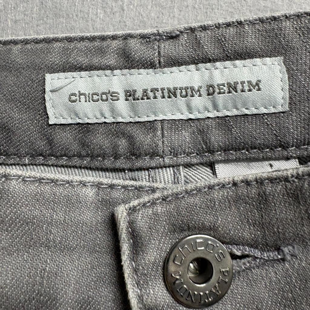 Chicos Platinum Denim Gray Straight Leg Jeans Womens Size 0.5 Medium Wash