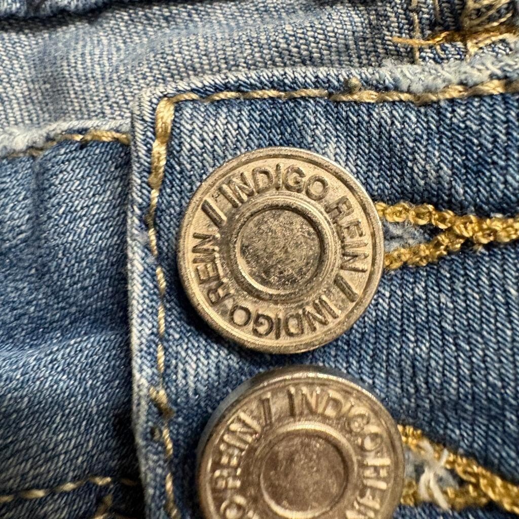 Indigo Rein Ankle Jeans Womens Size 11 Blue Distressed Novelty Patches Stretch