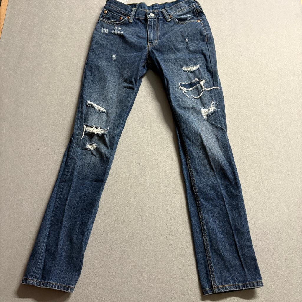 Levis 502 Regular Taper Jeans Mens 30x32 Distressed Ripped Blue Denim 100%