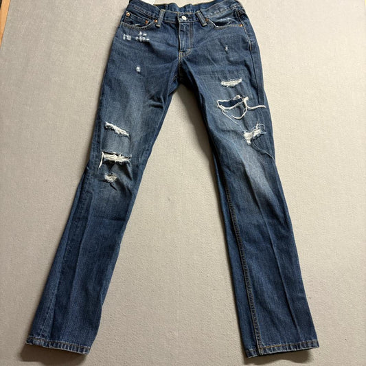 Levis 502 Regular Taper Jeans Mens 30x32 Distressed Ripped Blue Denim 100%