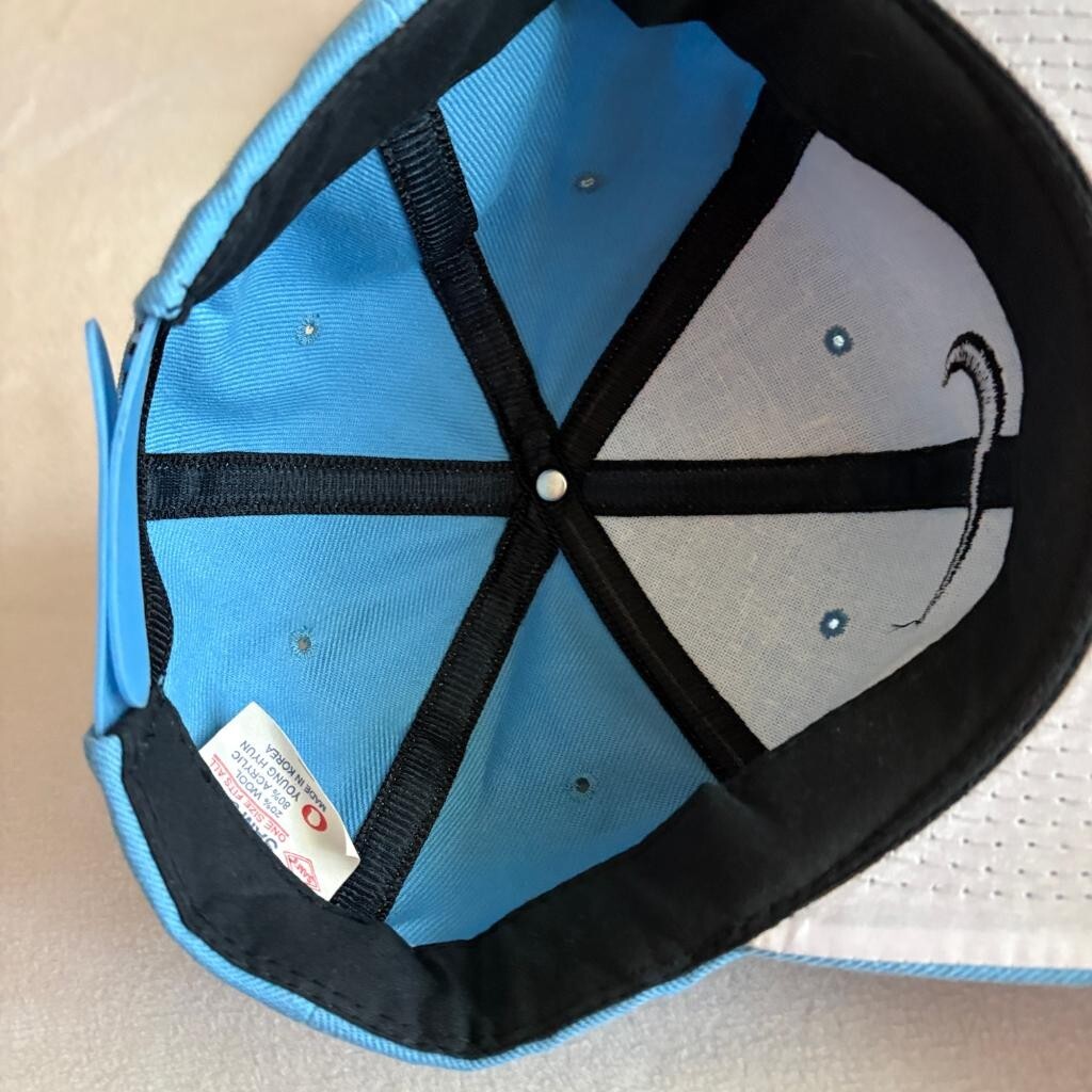 Vintage Nike Swoosh Snapback Hat Light Blue Wool Blend Sam's Cap Made in Korea
