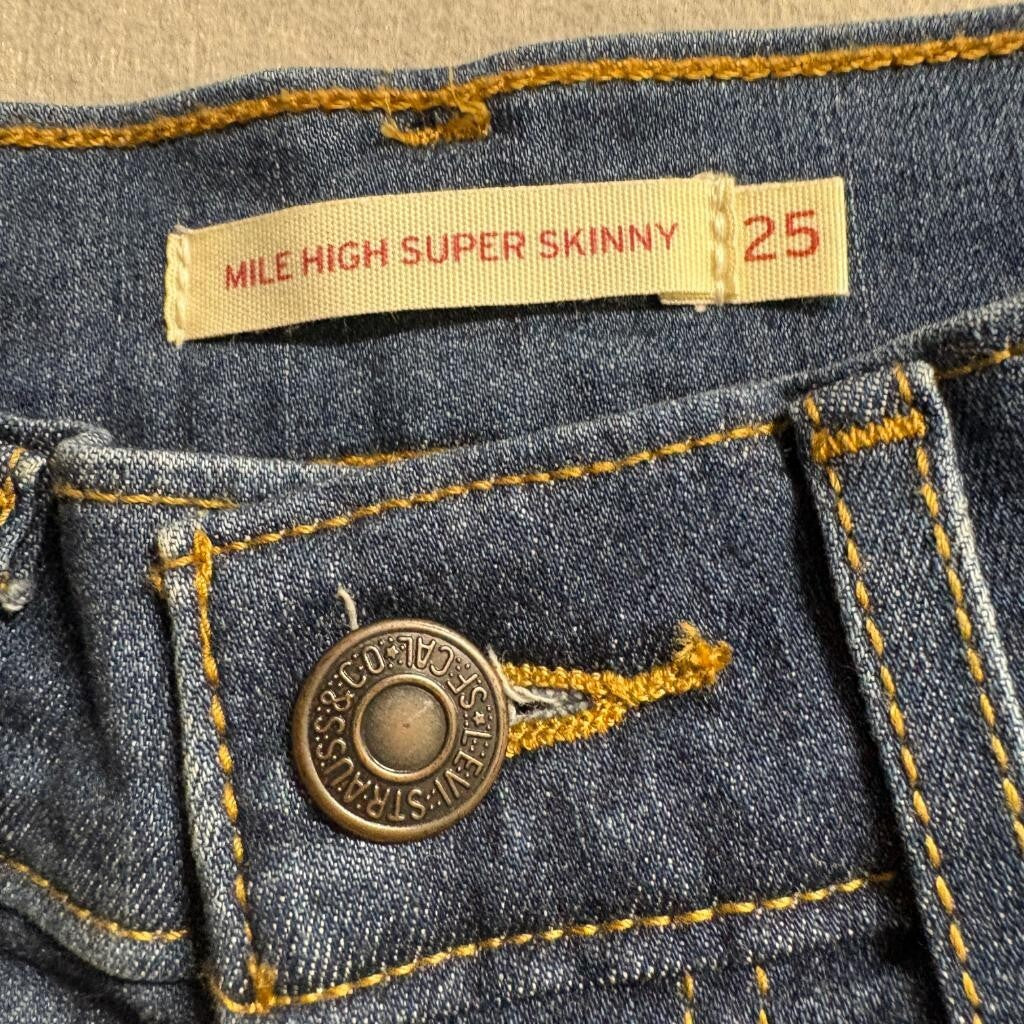 Levis Mile High Super Skinny Jeans Womens 25 x 28 Blue Denim Stretch High Rise