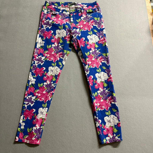 I & P Jeans Wear Floral Skinny Pants Womens Size 17 Blue Pink Purple Stretch