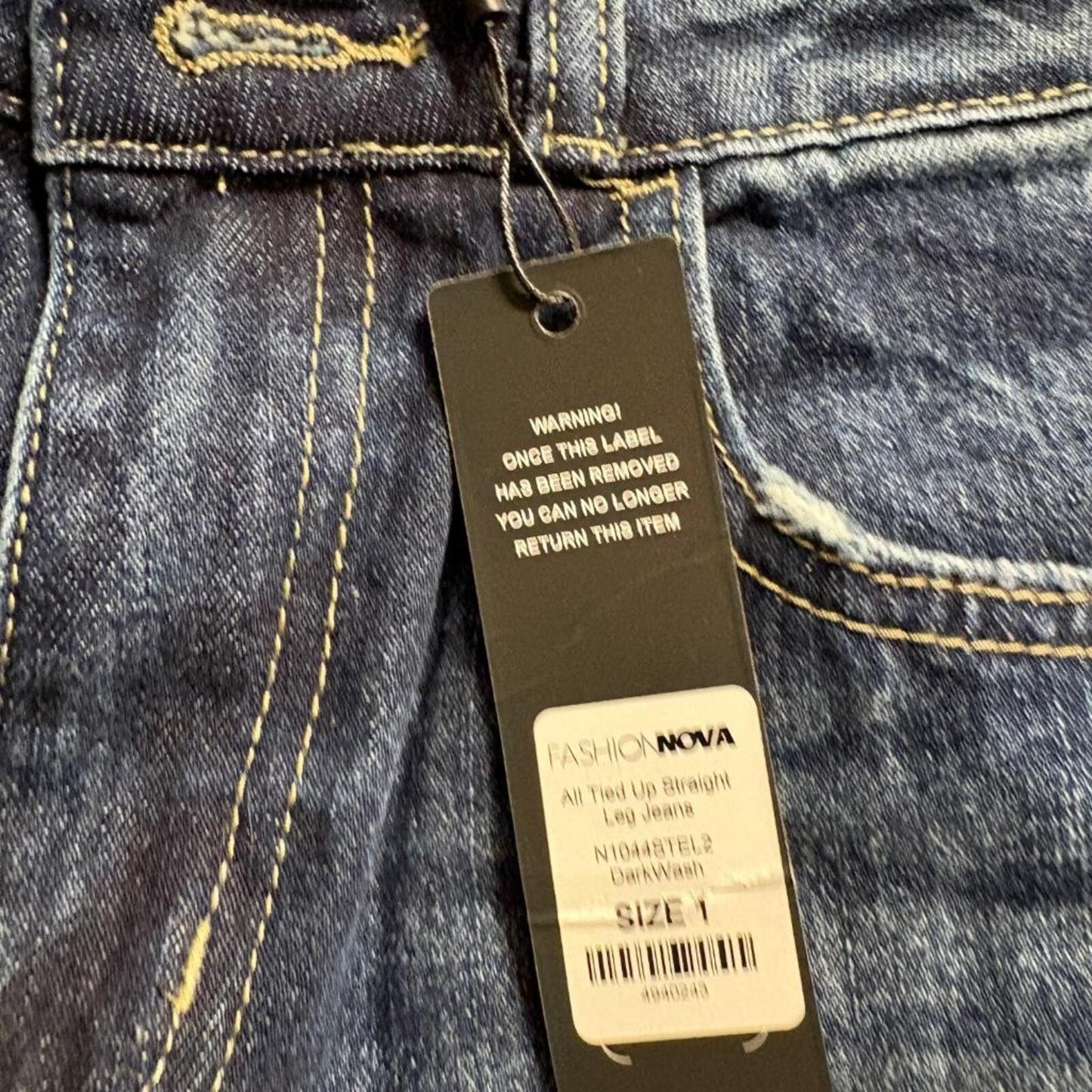 Fashion Nova All Tied Up Straight Leg Jeans Womens Size 1 Dark Wash Denim Cotton