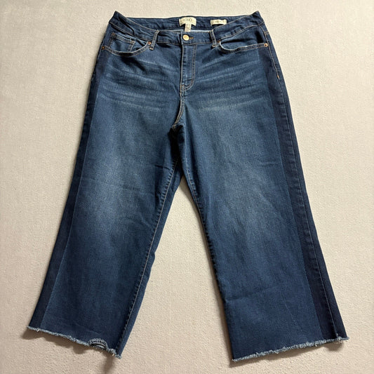 Lori Goldstein LOGO Wide Leg Jeans Womens 14 Blue Denim Raw Hem Tuxedo Stripe