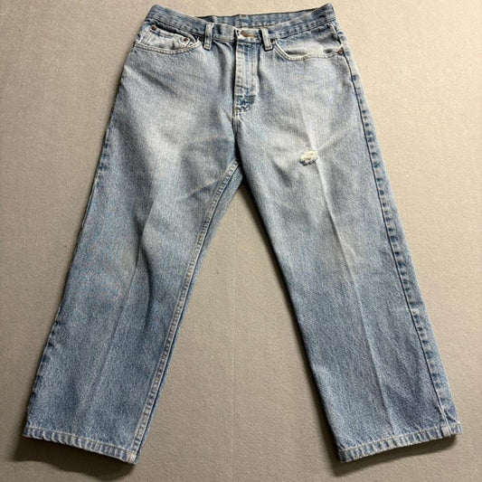 Wrangler Premium Quality Jeans Mens 32x30 Light Wash Distressed Blue Denim