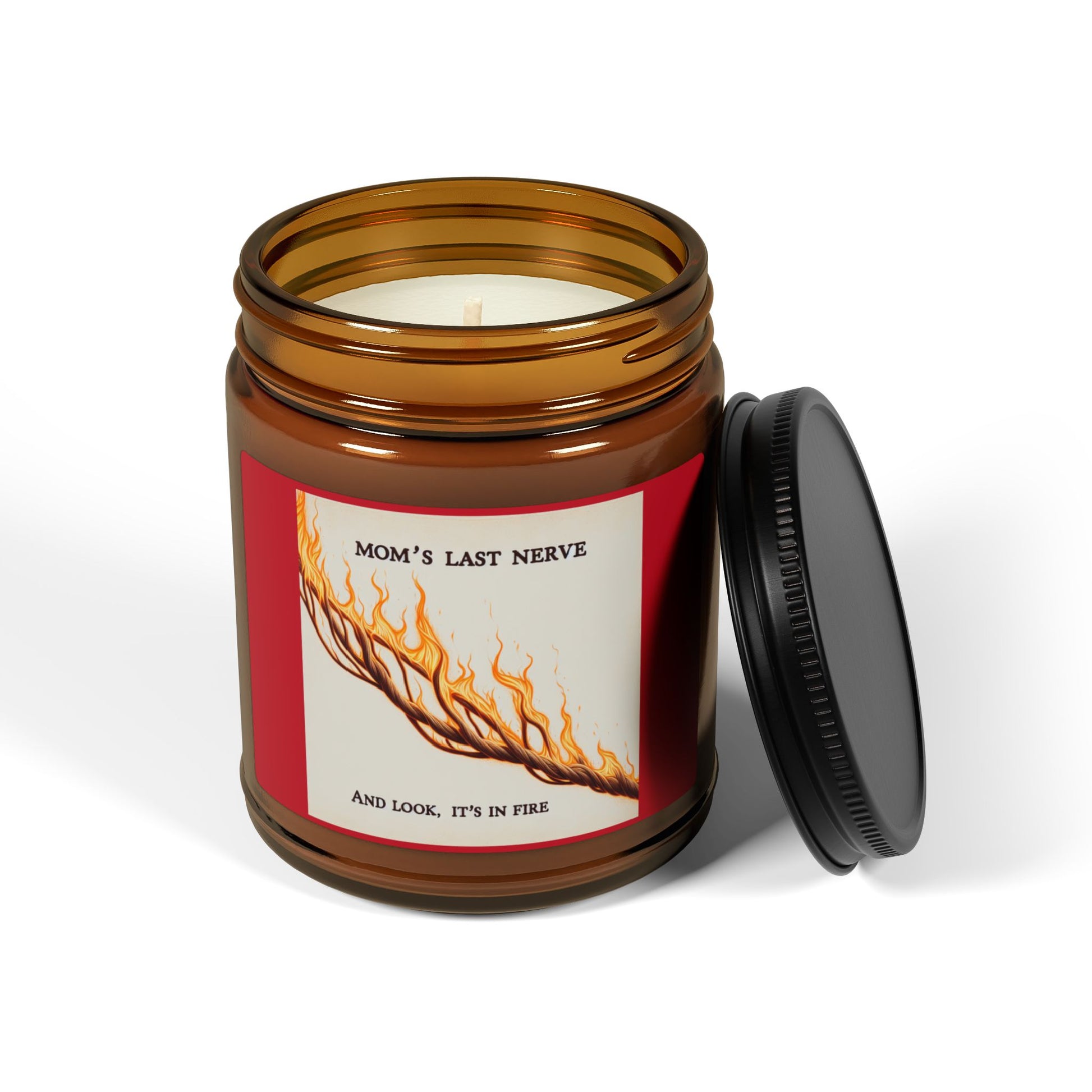 Moms Last Nerve On Fire Scented Soy Candle (Multi-Size, Amber Jar) Printify