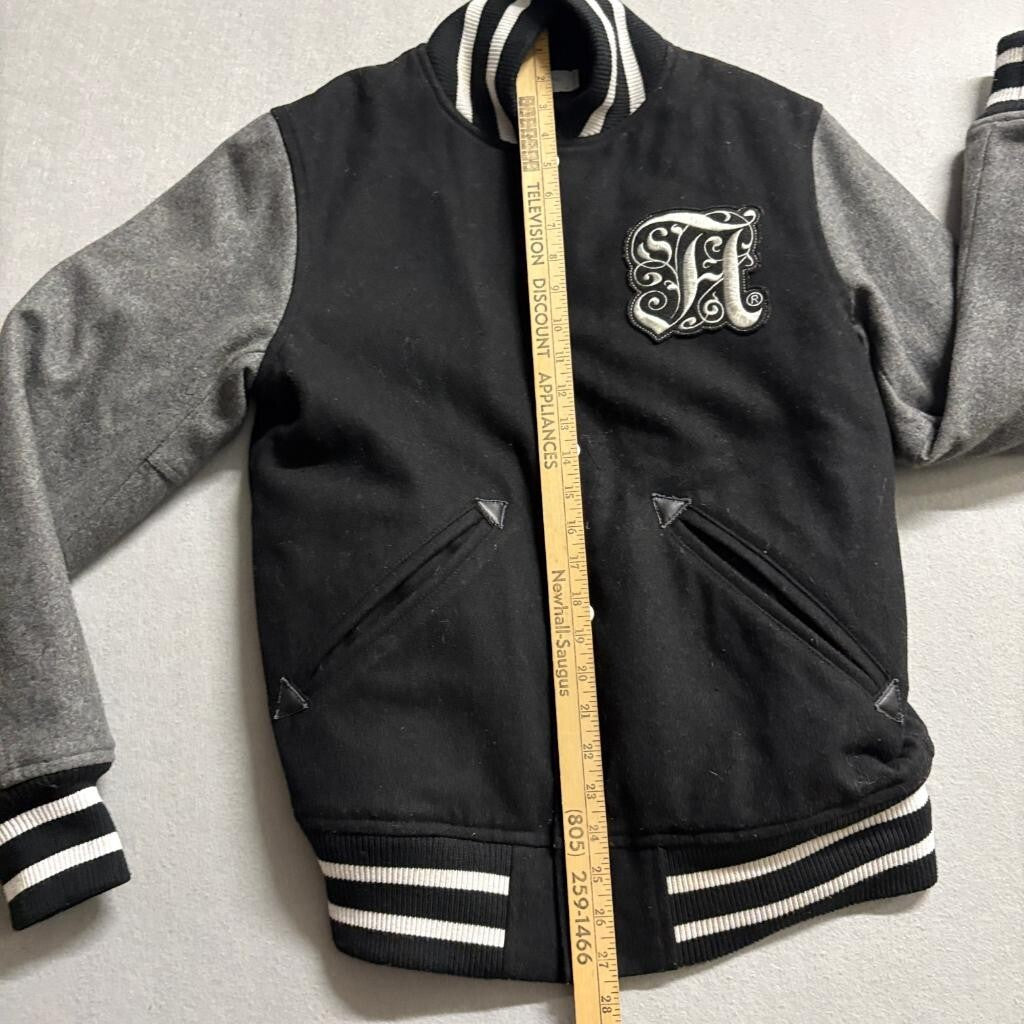 Alife NY Mens Varsity Jacket Medium Black Grey Wool Blend Letterman Snap Button