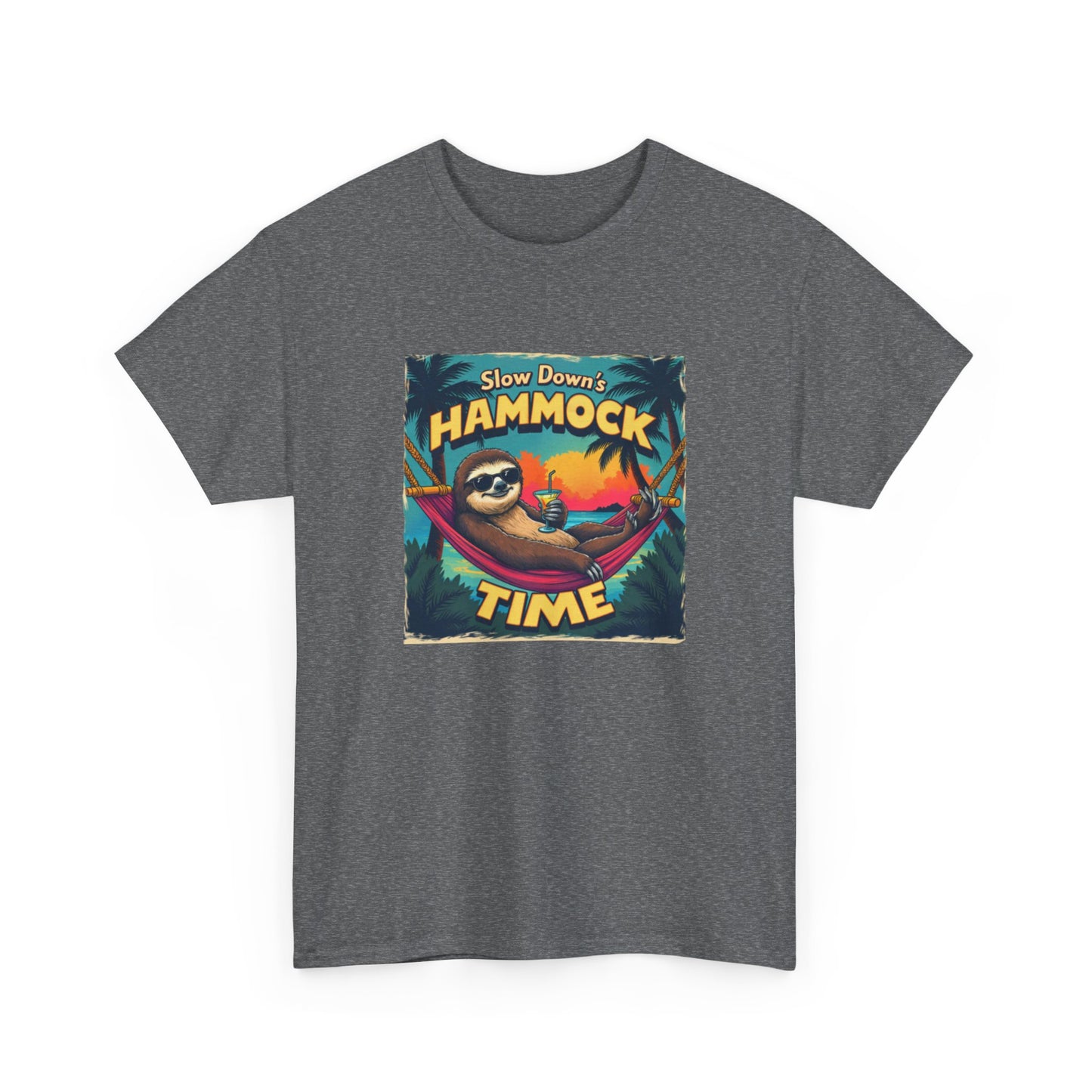 Slow Down Hammock Time Sloth Unisex Heavy Cotton Tee