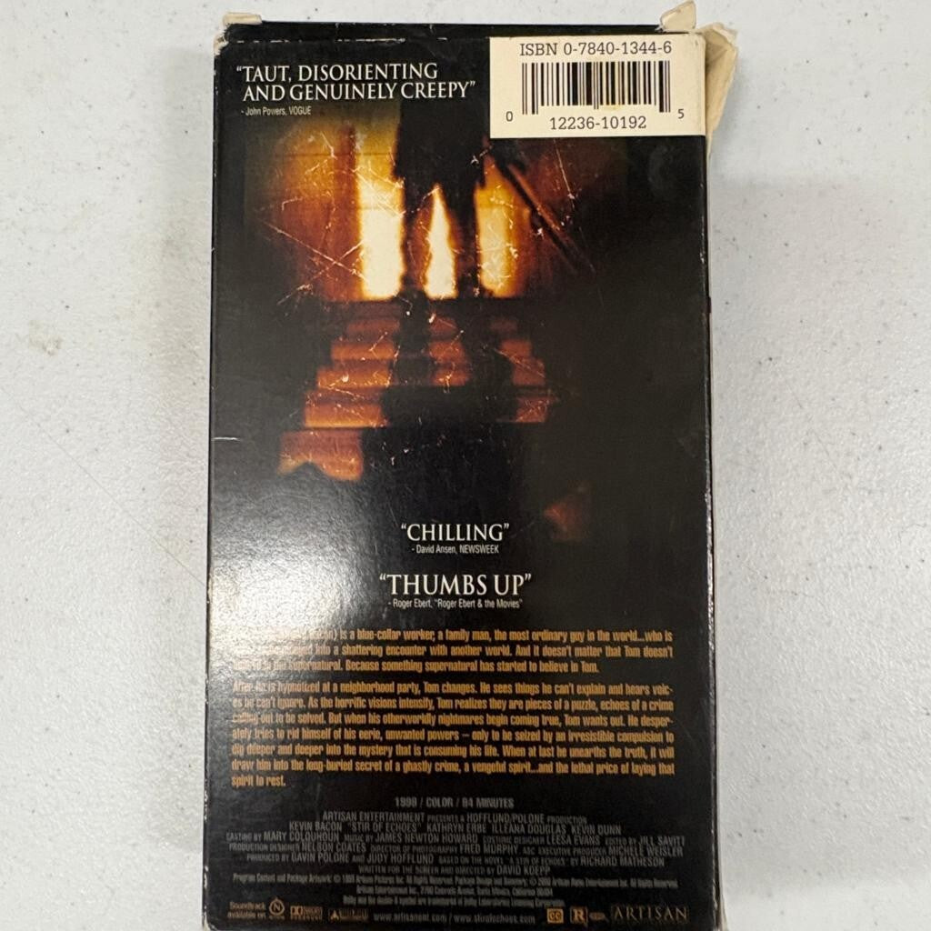 Stir of Echoes VHS 1999 Kevin Bacon Horror Thriller Movie Artisan Entertainment