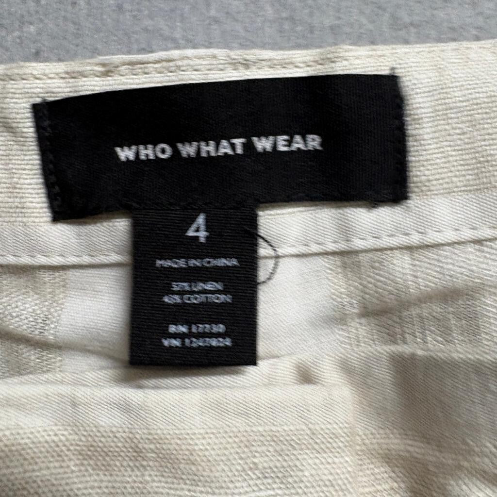 Who What Wear Linen Blend Striped Wide Leg Pants Womens Size 4 Beige White Crop