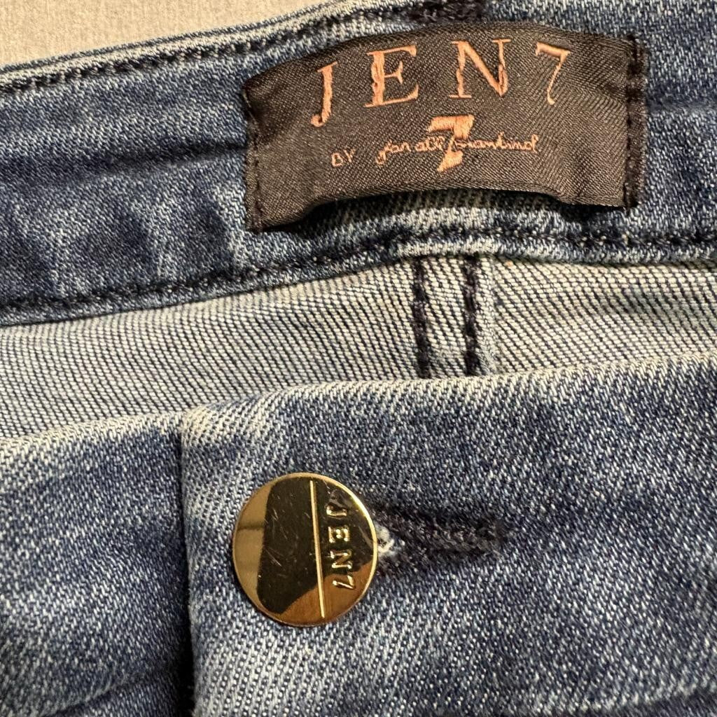 Jen7 by 7 For All Mankind Cropped Kick Flare Jeans Womens Size 12 Blue Stretch