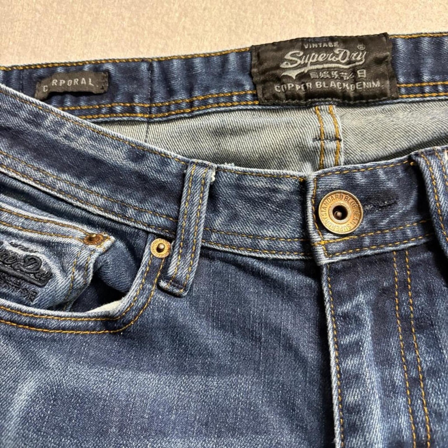 Superdry Mens Jeans 30x32 Slim Fit Blue Denim Copper Black Denim Corporal