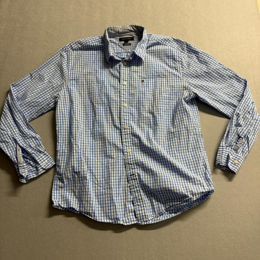 Tommy Hilfiger Shirt Mens Large Blue White Gingham Plaid Classic Fit Cotton