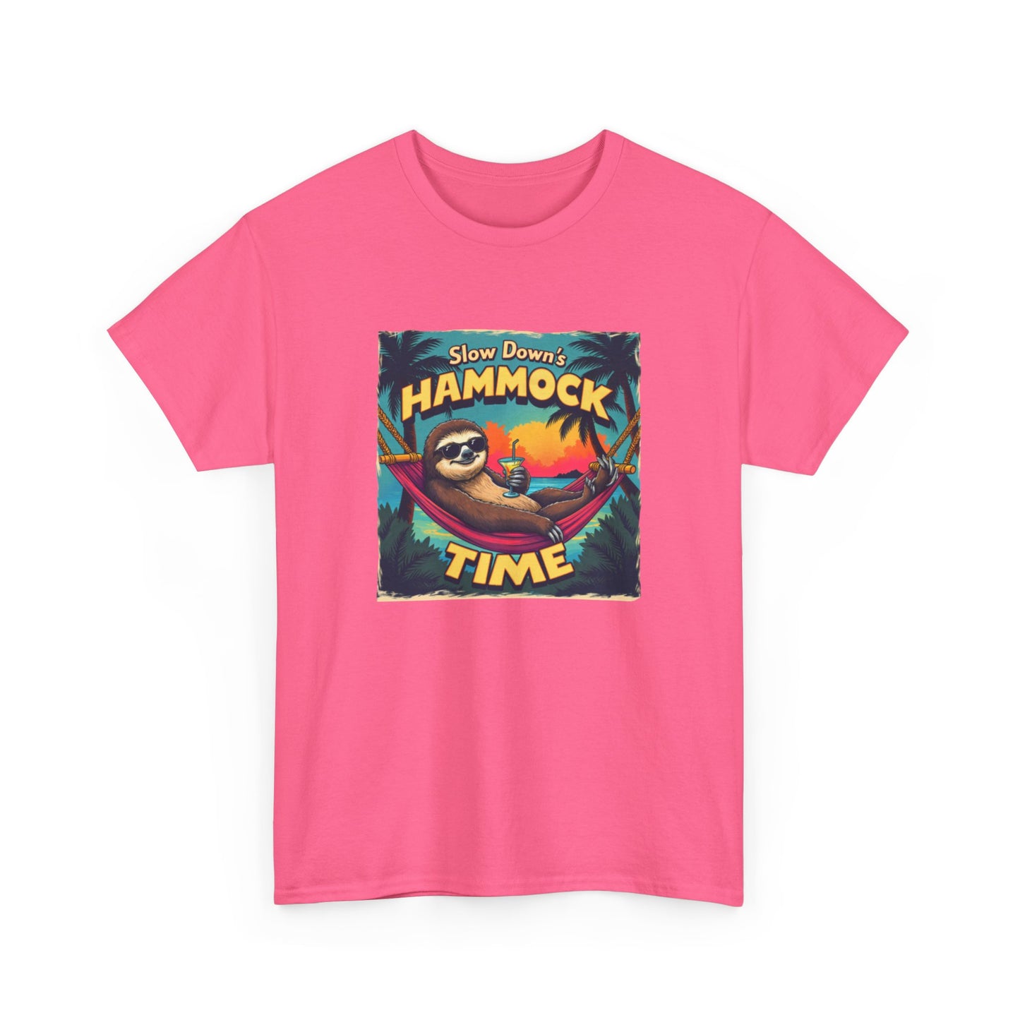 Slow Down Hammock Time Sloth Unisex Heavy Cotton Tee