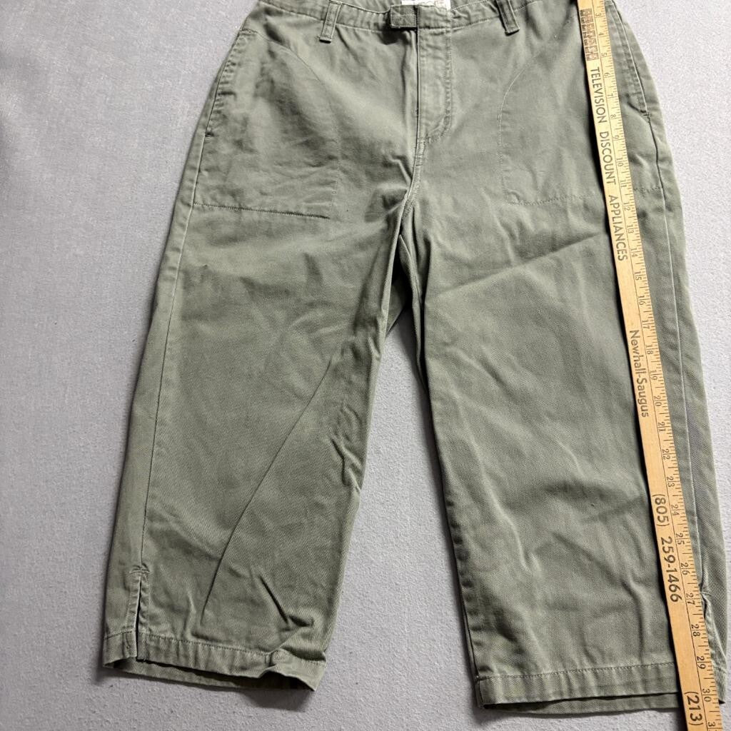 Cherokee Utility Crop Pants Womens Size 12 Green Cotton Cargo Capris Hook Loop