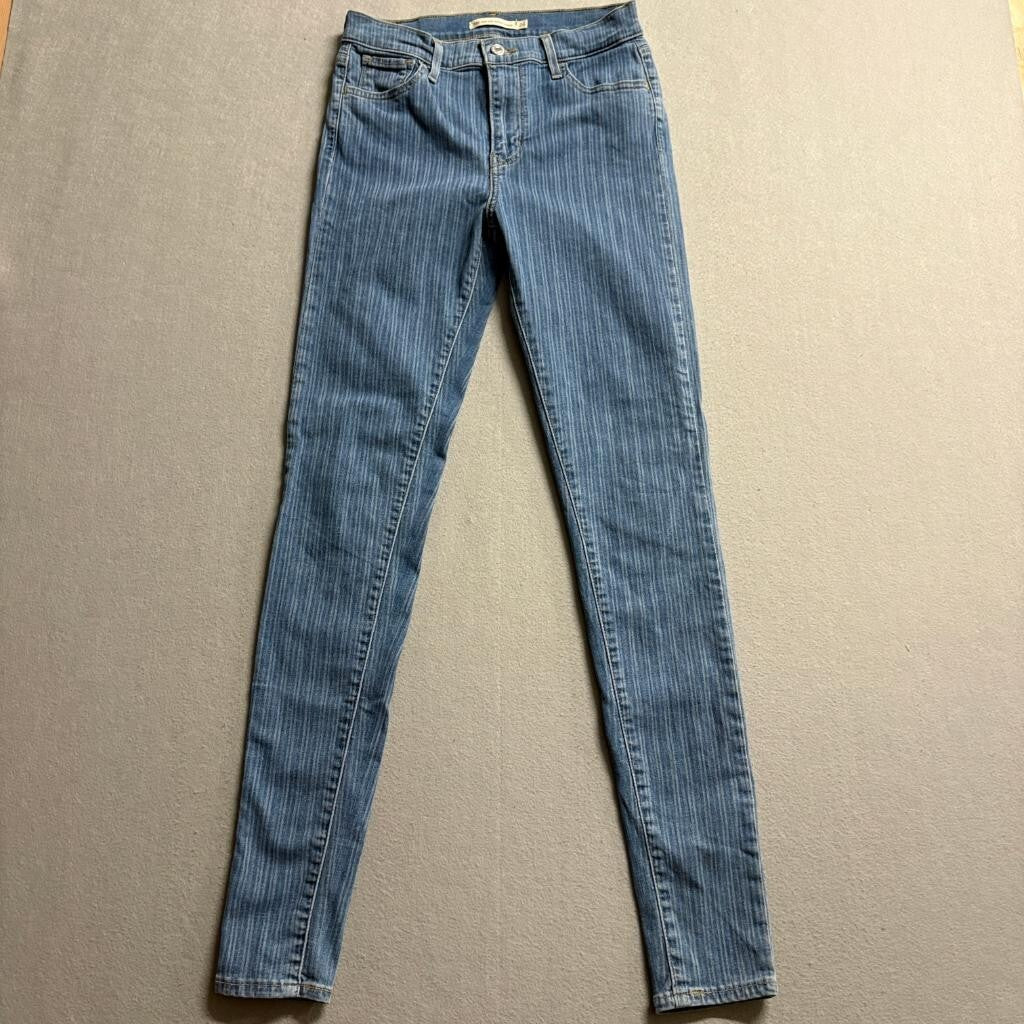 Levis 720 High Rise Super Skinny Jeans Womens 26x32 Blue Striped Denim Stretch