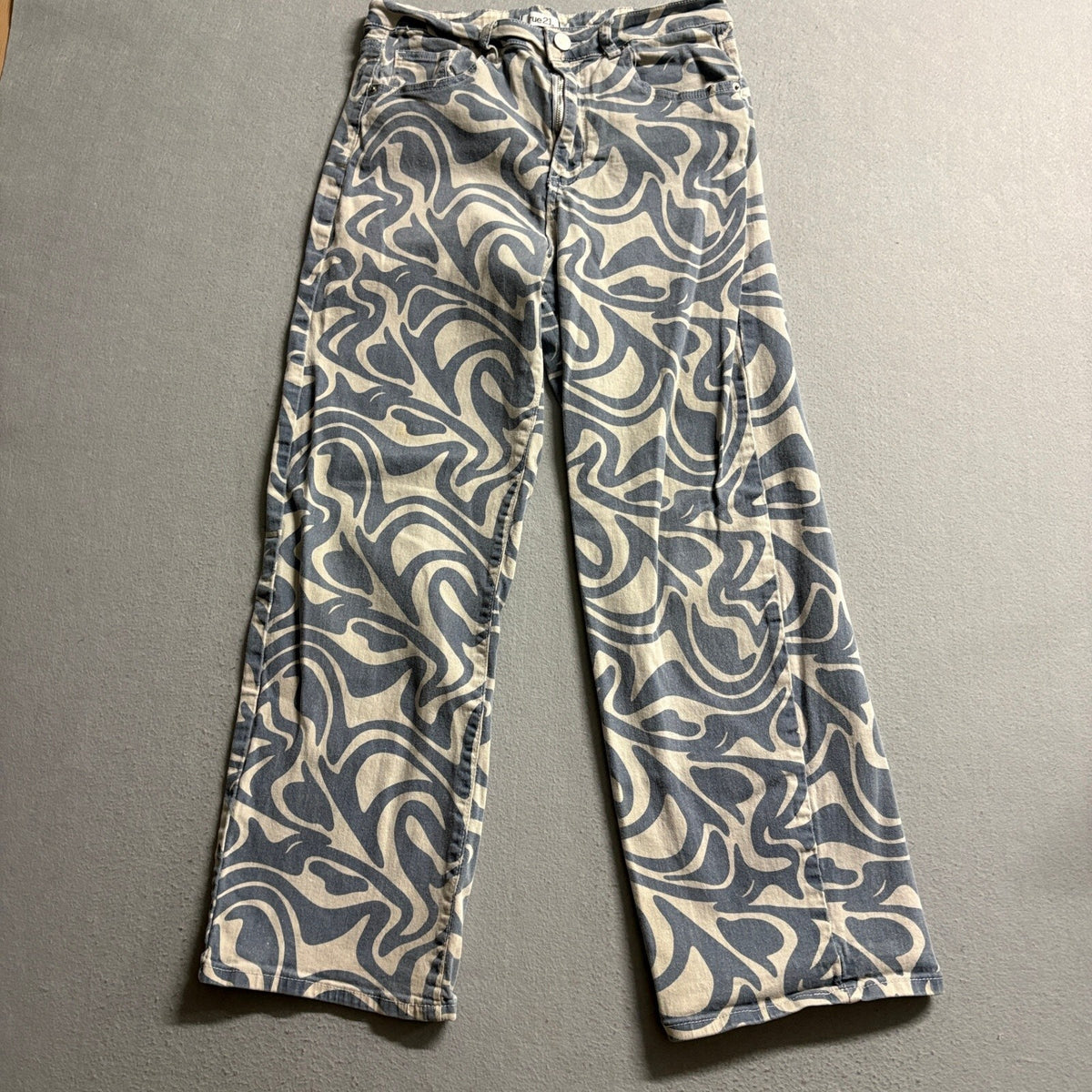 Rue21 Womens Swirl Print High Rise Wide Leg Jeans Size Large Blue Beige Y2K