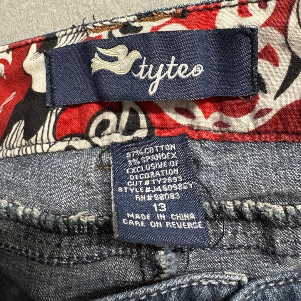 Tyteo Distressed Jeans Womens 13 Blue Denim Paint Splatter Low Rise Stretch