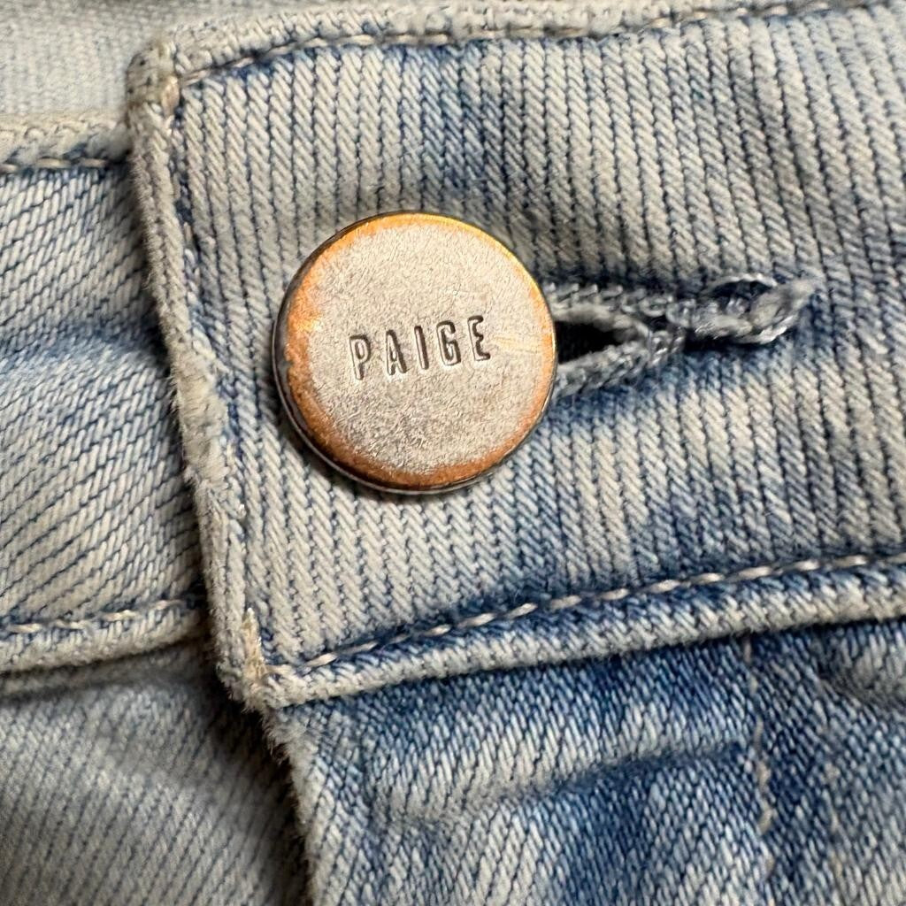 Paige Amber Slim Straight Jeans Womens Size 28 Light Wash Raw Hem Stretch Denim