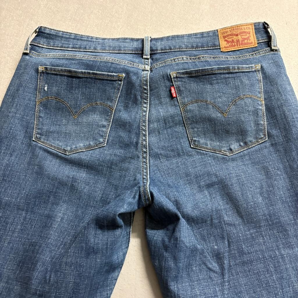 Levis 711 Skinny Ankle Jeans Womens 33 Distressed Ripped Knee Frayed Hem Blue