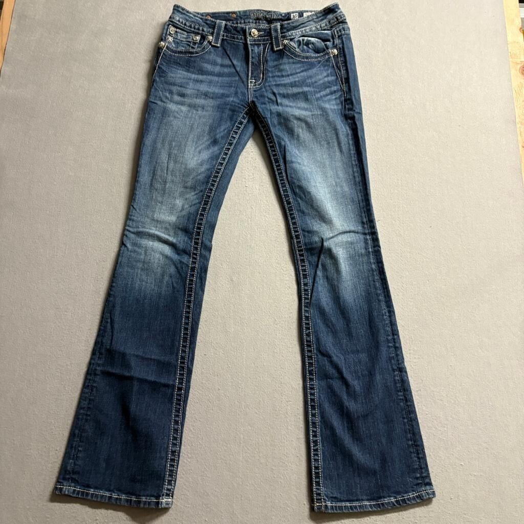 Miss Me Signature Bootcut Jeans Womens Size 30 Dark Wash Fleur De Lis