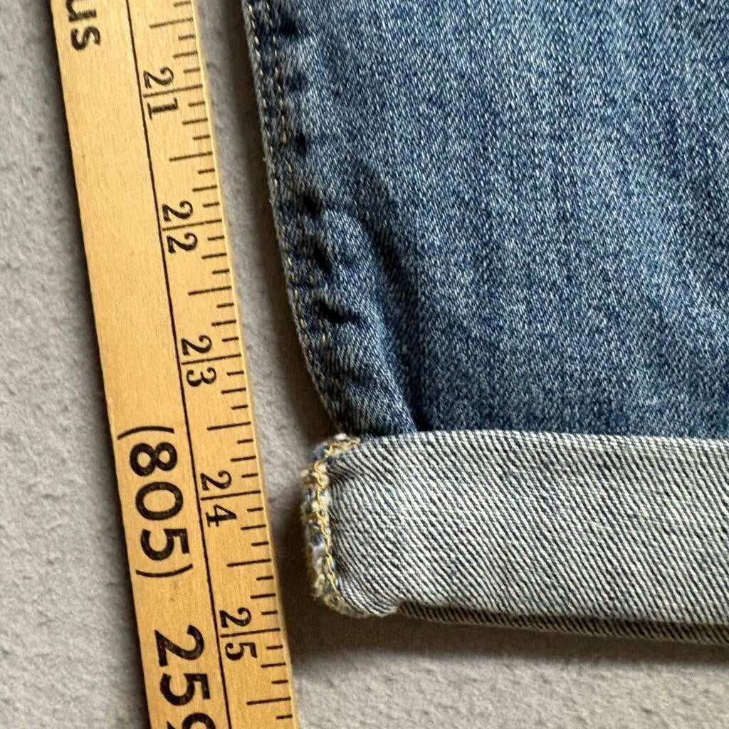 Old Navy Boyfriend Mid Rise Jeans Womens 12 Blue Distressed Patchwork Cuff Denim
