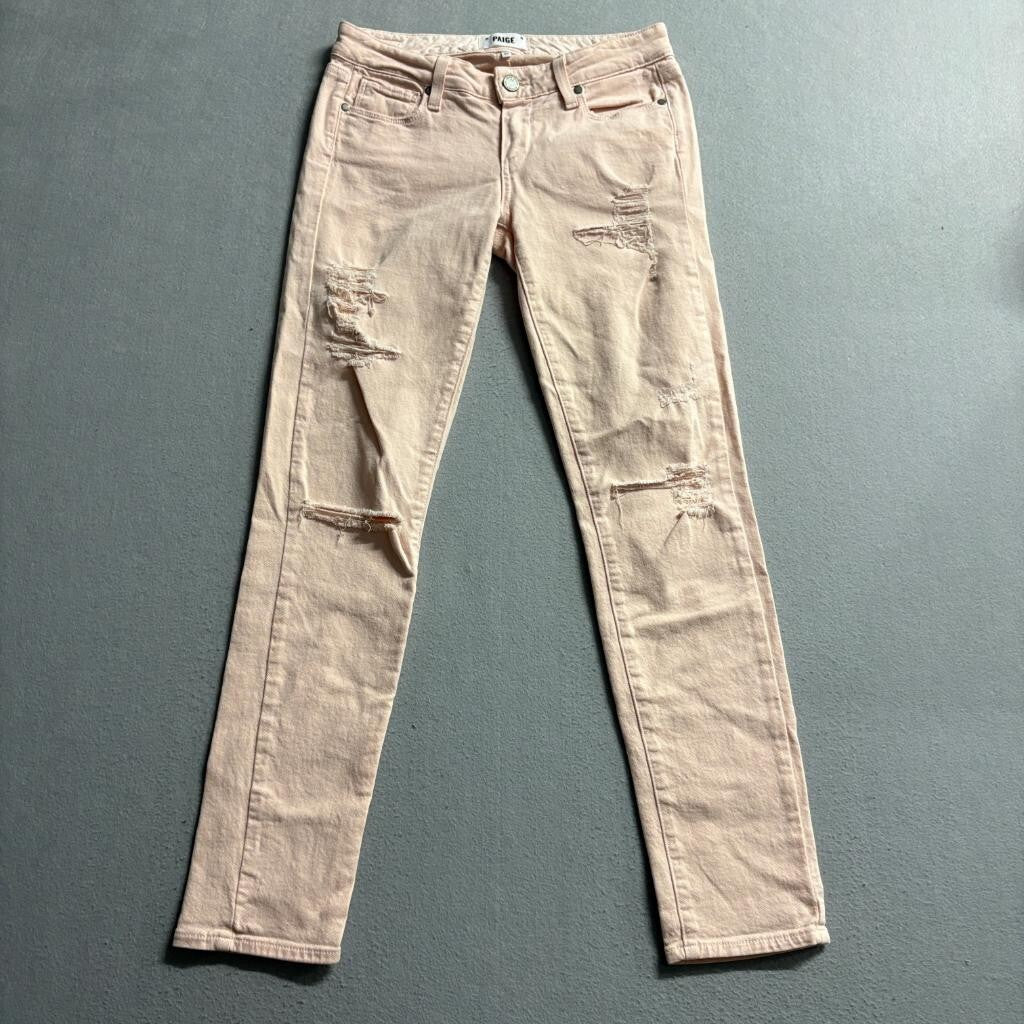 Paige Skyline Ankle Peg Jeans Womens 26 Pink Distressed Ripped Denim Stretch