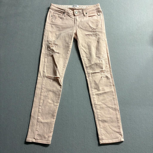 Paige Skyline Ankle Peg Jeans Womens 26 Pink Distressed Ripped Denim Stretch