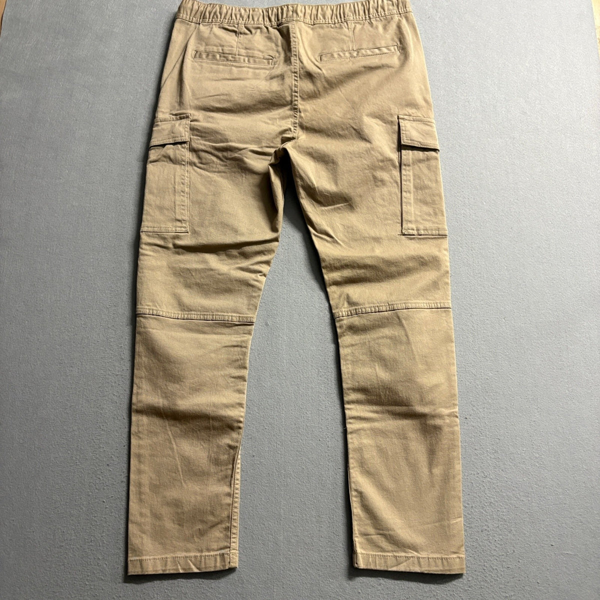 HM Mens Skinny Fit Cargo Pants Medium Tan Beige Drawstring Elastic Waist Stretch