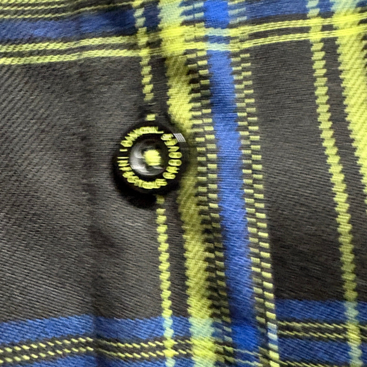 Dixxon Infectious Grooves Flannel Shirt Mens XL Black Yellow Blue Plaid Long