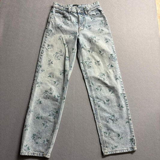 Wild Fable Floral Print Jeans Womens Size 2 Light Wash Denim Straight Leg