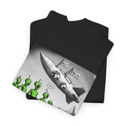 Earth Mars Aliens Unisex Heavy Cotton Tee