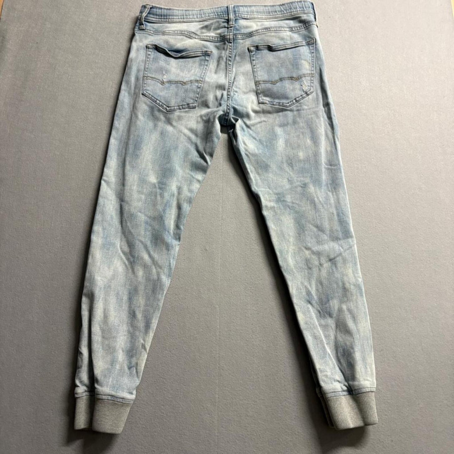 American Eagle Active Flex Denim Joggers Mens Medium Distressed Light Wash Jeans
