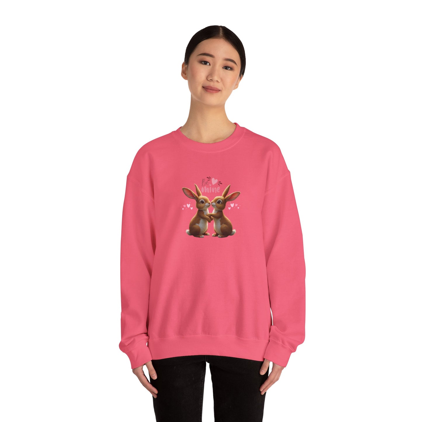 Valentines Day Sweatshirt Be Mine Two Rabbits In Love Cotton Sweatshirt