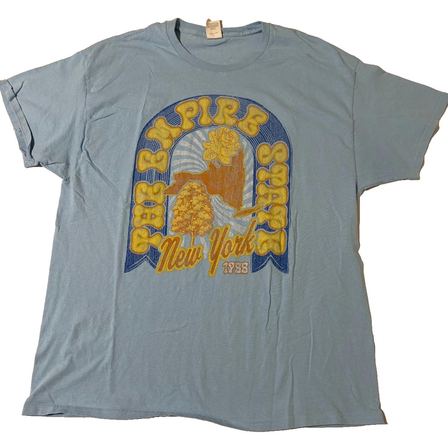 Hanes XL Blue Empire State New York 1788 Graphic T-Shirt Short Sleeve Cotton Ble