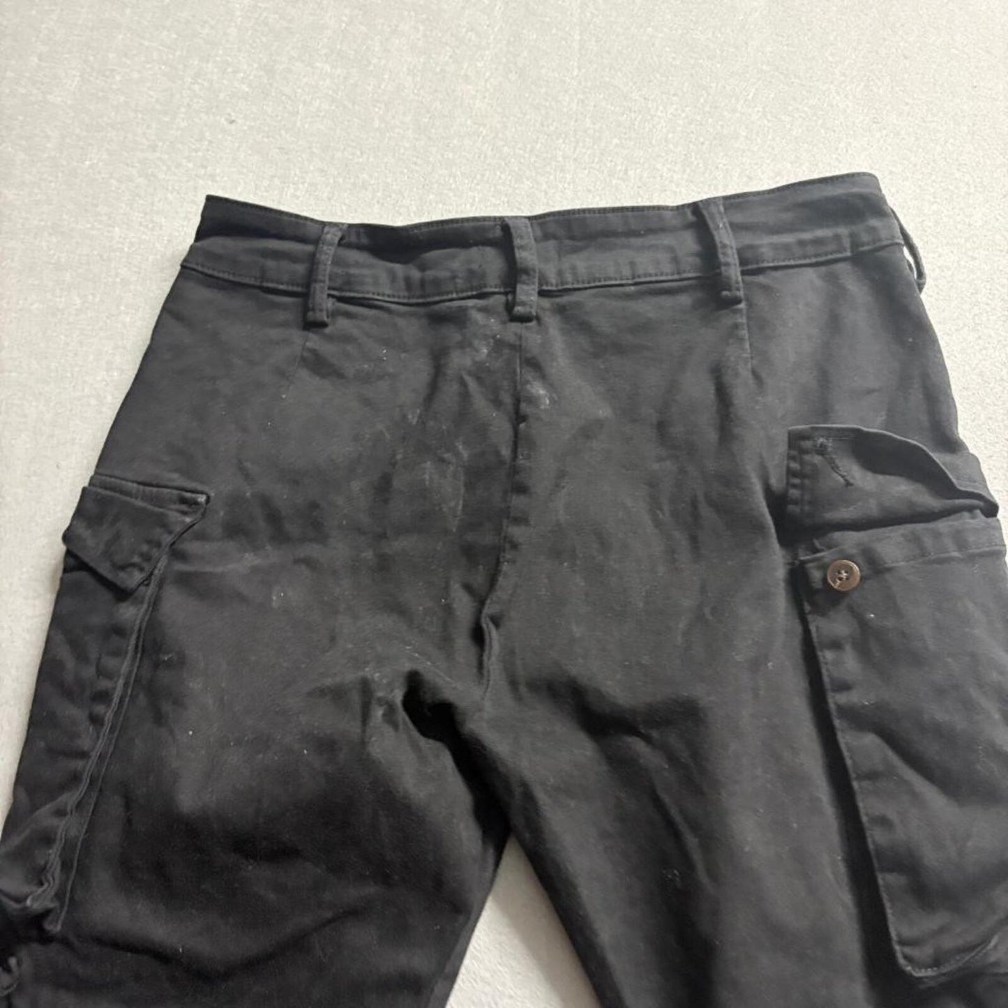 Fashion Nova Mens Cargo Jogger Pants Large Black Ankle Zip Stretch Cotton Blend