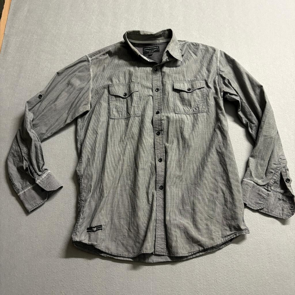 Untouchable Brand Mens XL Gray White Striped Long Sleeve Button Up Shirt