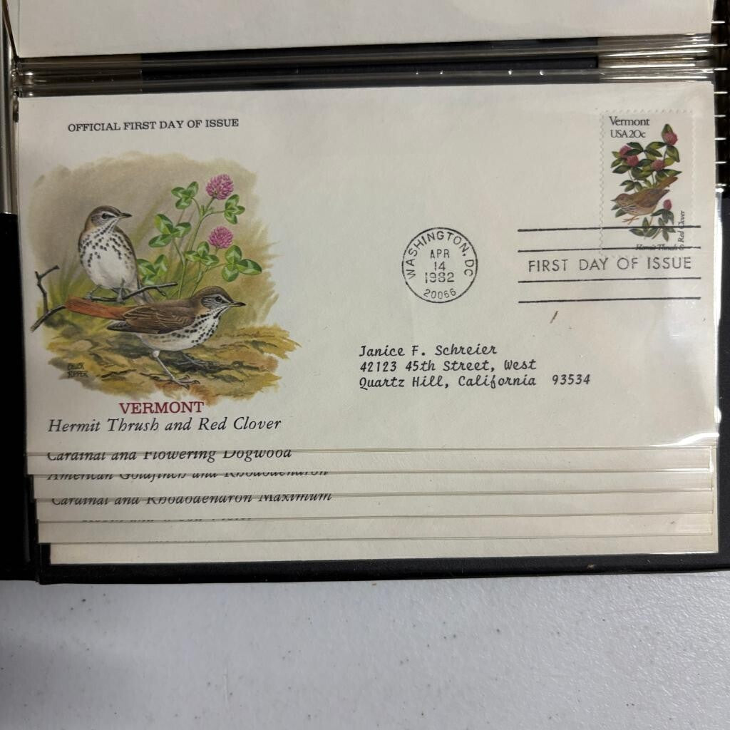 1982 State Birds and Flowers First Day Cover Collection Album Postal