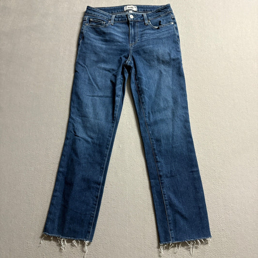 Paige Amber Slim Straight Jeans Womens 28 Blue Denim Raw Hem Stretch