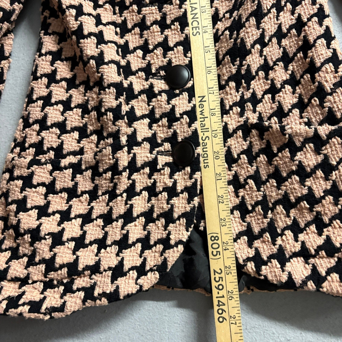 St Robe Sanyo Vintage Wool Blend Houndstooth Jacket Pink Black Tweed Coat Size