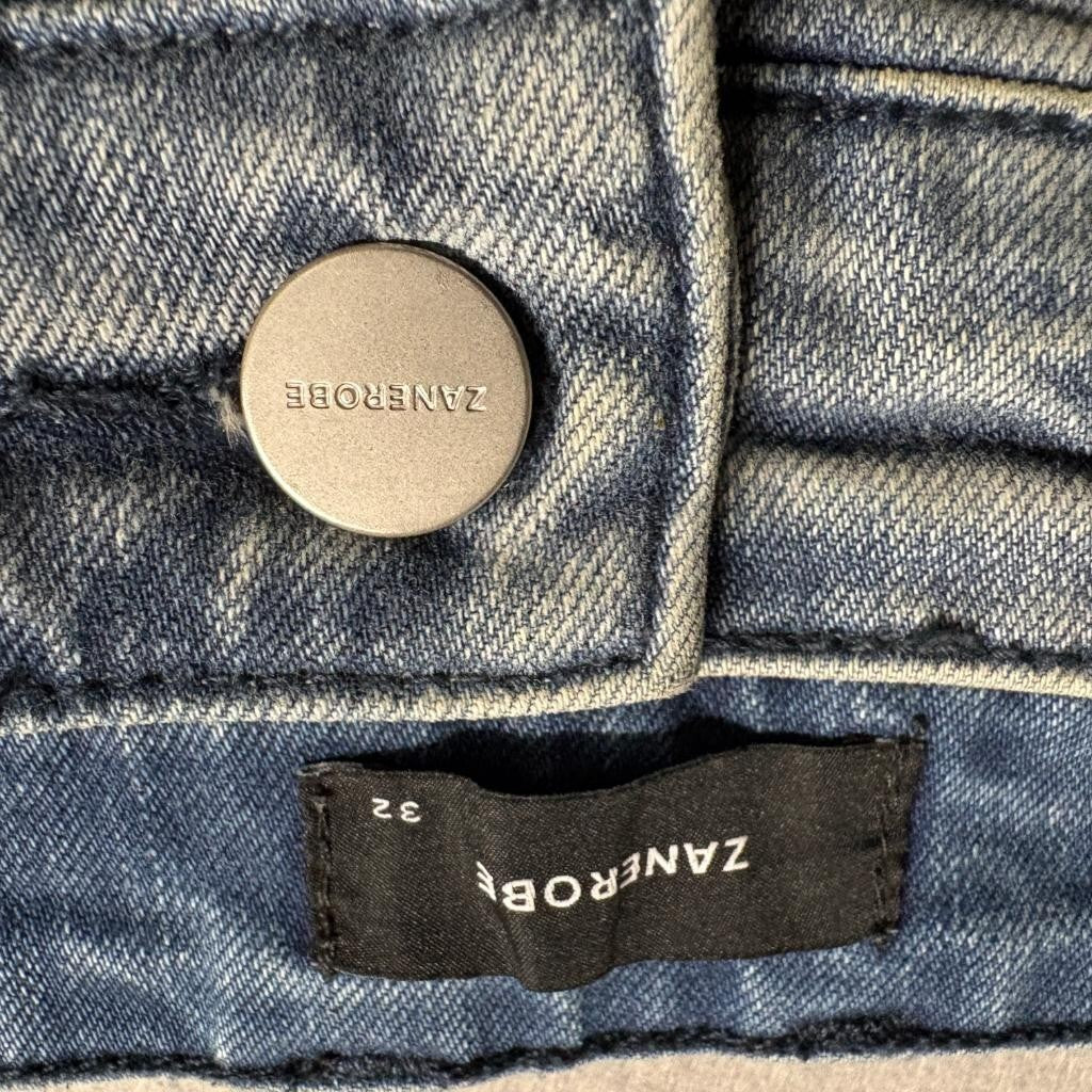 Zanerobe Joe Blow Jeans Mens 32 Blue Denim Stretch Ribbed Cuff Tapered Jogger